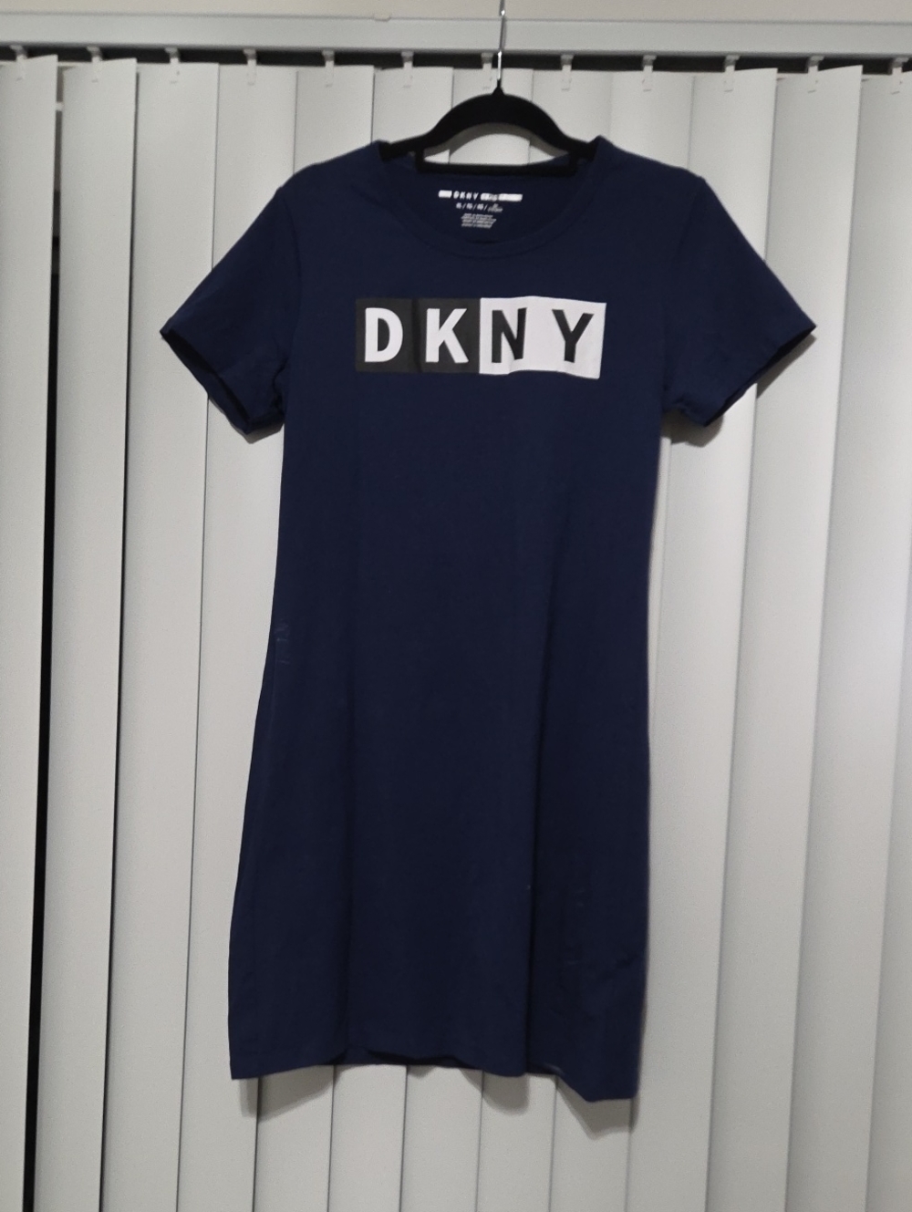 DKNY Navy Logo Tee Dress with White & Black Accents
